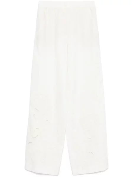 Pantaloni Dorothee Schumacher cu broderie cu model floral alb
