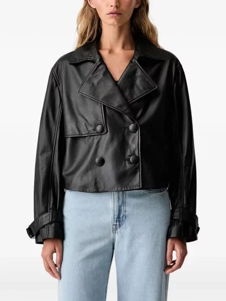 Geanta de piele Armani Exchange cu două rânduri de nasturi negru