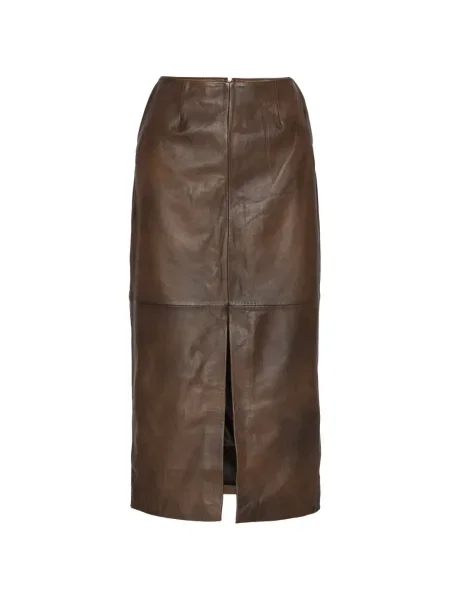Fustă din piele Rotate Birger Christensen până la genunchi maro