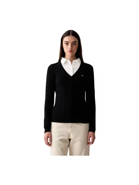 Sweter Gant z dekoltem w serek czarny