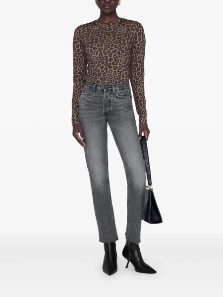 Lung tricou Anine Bing cu imagine cu model leopard maro