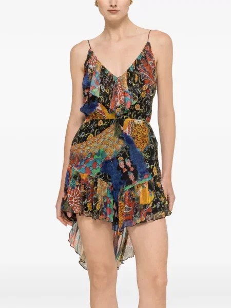 Rochie mini Nissa din șifon cu imagine asimetrică negru