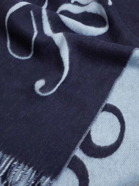 Szal z czystej wełny model SCRIPT' Tommy Hilfiger granatowa
