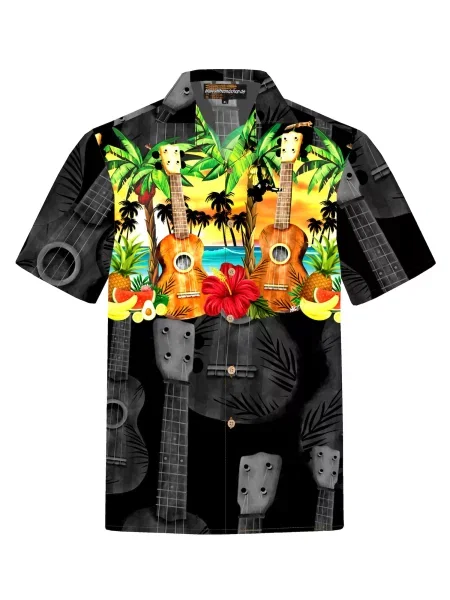 Hawaiihemdshop.de Košulja Hawaiihemd Hawaiian Ukulele' crna