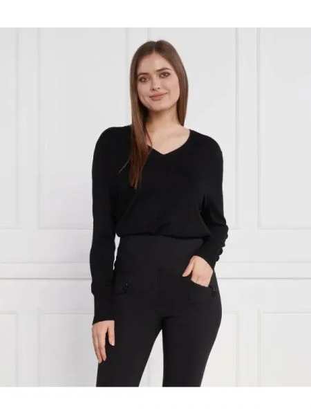 Marc Cain Pulover cu adaos de lână și cașmir negru