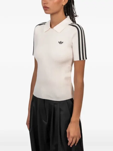 Ριγέ πλεκτό polo Adidas λευκό