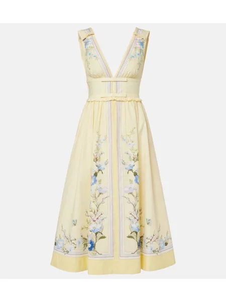 Sukienka midi Self-portrait w kwiatki popelinowa żółta