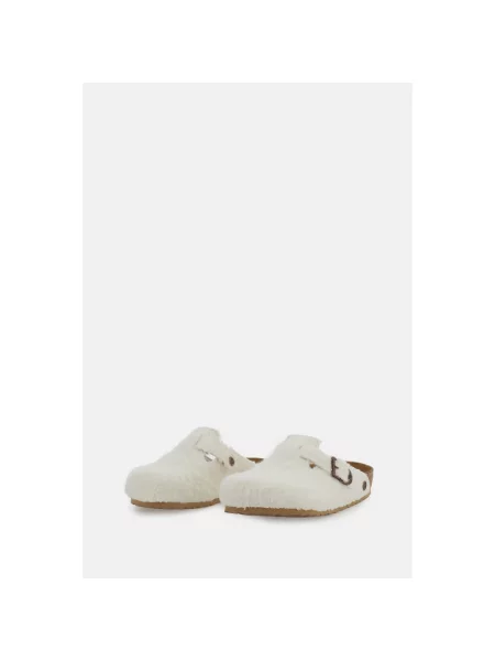Klapki Birkenstock wełniane na sprzączkę białe