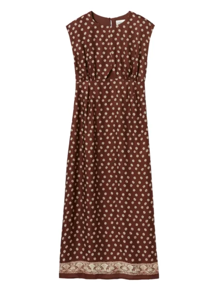 Rochie midi Claudie Pierlot cu model floral cu imagine până la genunchi maro