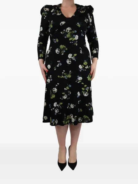 Rochie midi Erdem cu model floral cu imagine negru