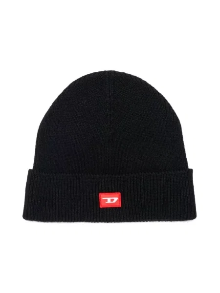 Czapka Diesel wełniana z logo czarna