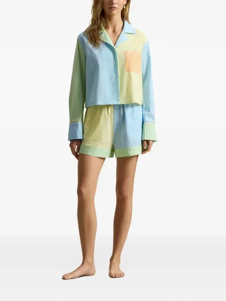 Koszulka polo Polo Ralph Lauren zamszowa na sprzączkę w paski niebieska