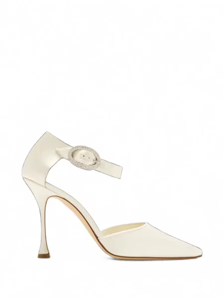 Pantofi cu toc Manolo Blahnik din satin cu cataramă
