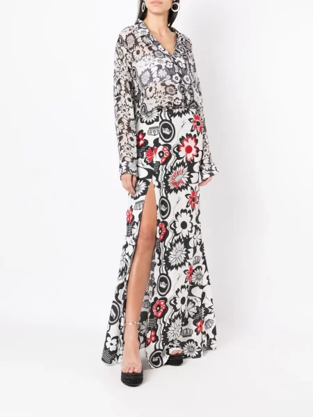 Cămașă Amir Slama de mătase cu model floral cu imagine negru