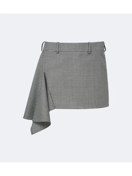 Fustă Givenchy de lână în carouri drapată negru