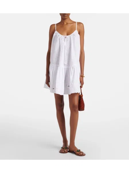 Rochie Juliet Dunn cu broderie din poplin alb