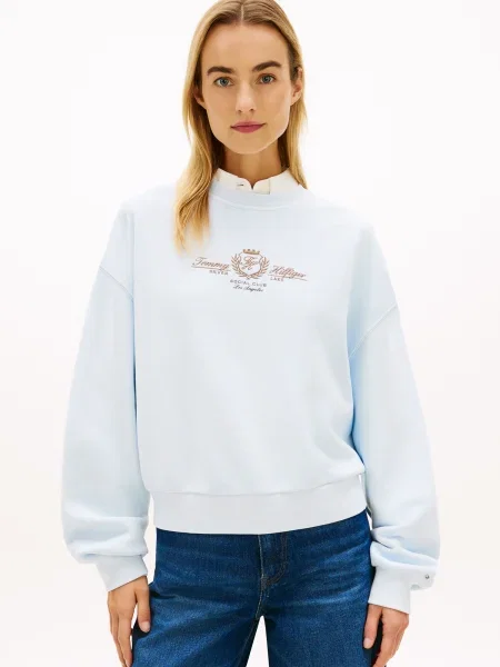 Geacă Tommy Hilfiger cu broderie din material terry albastru