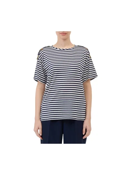 Wielobarwność koszulka Ermanno Scervino w paski z naszywkami