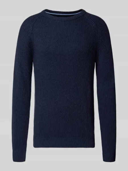 Sweter z dzianiny z okrągłym dekoltem model ‘PANNEL’ Jack & Jones niebieski