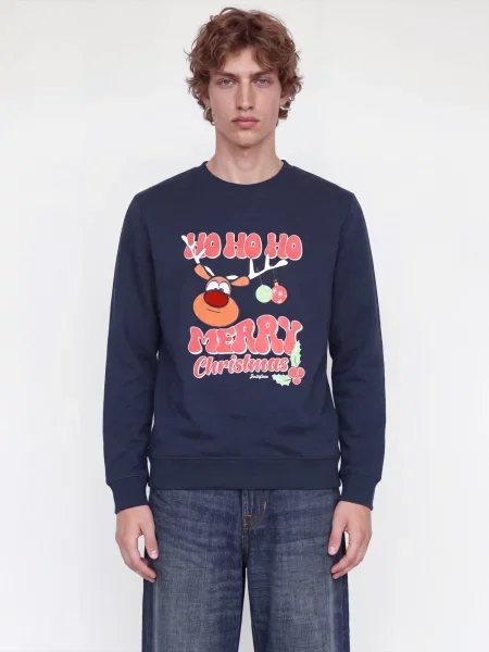 JACK & JONES Mikina JJXMAS FUN námořnická modř / světle červená bílá