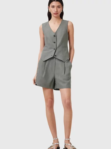 AllSaints szorty z domieszką lnu AVERIE gładkie medium waist szary