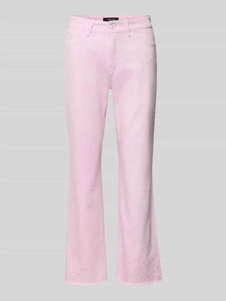 Jeansy krój slim fit z frędzlami Marc Cain różowe