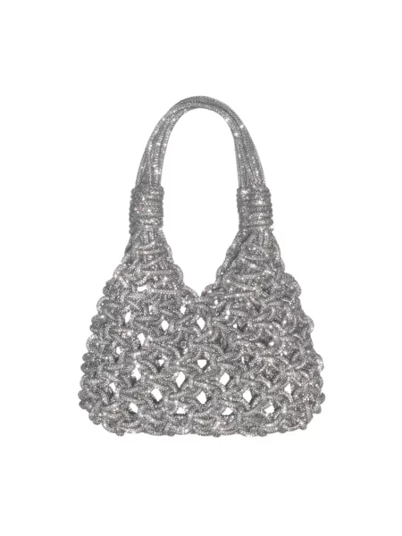 Satynowa mała torebka Hibourama z cyrkoniami szara