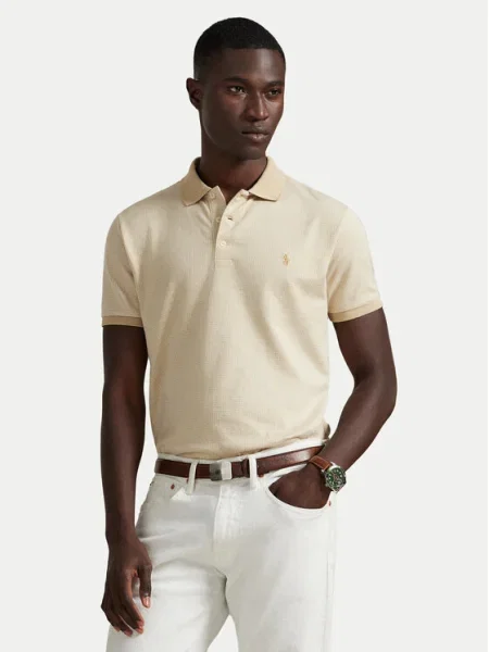 Тениска с яка Polo Ralph Lauren с изчистен дизайн бежово