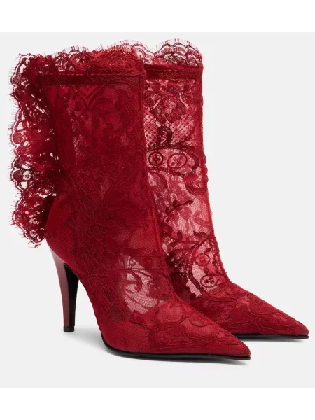 Cizme scurte Mcqueen din dantelă roșu