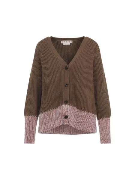Dzianinowy prążkowany kardigan Marni brązowy