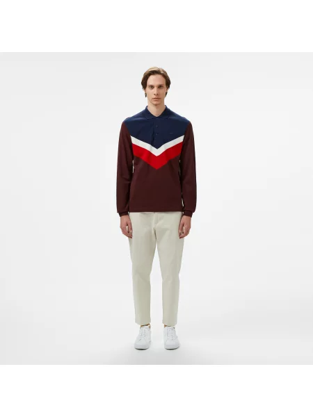 Lacoste Classic Fit Bordowa Koszulka Polo Z Długim Rękawem I Blokami Kolorów