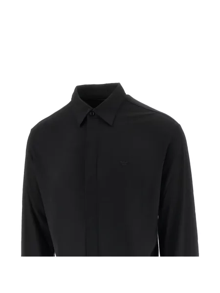 Вълнена риза Emporio Armani бродирана черно