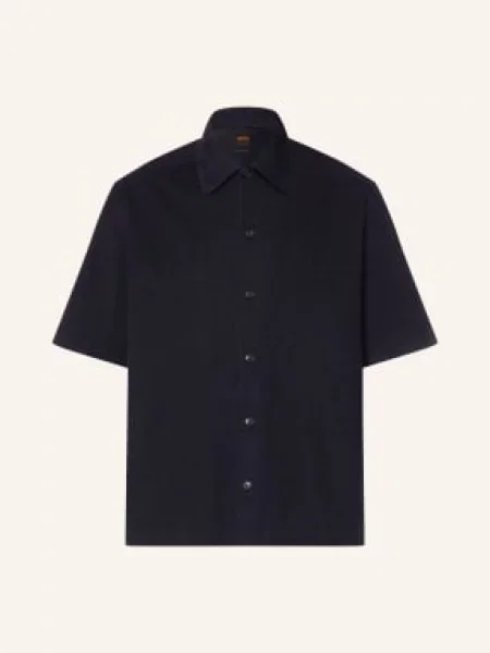 Boss Koszula Z Krótkim Rękawem Lakith Relaxed Fit Z Sztruksu blau granatowa