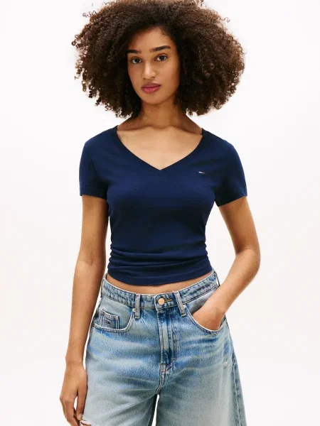 Tommy Jeans Marškinėliai tamsiai mėlyna / juoda balta