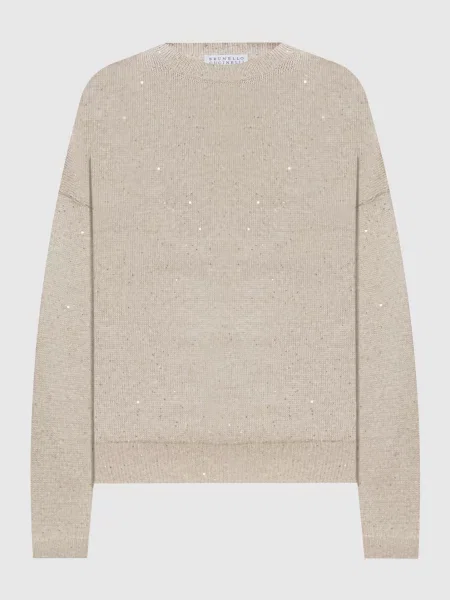 Джемпер з льону з паєтками Brunello Cucinelli бежевий