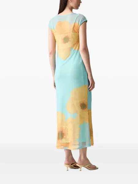 Rochie midi Never Fully Dressed cu model floral cu imagine plasă albastru