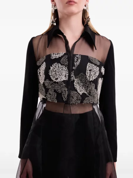 Cămașă Gemy Maalouf cu model floral cu mărgele negru