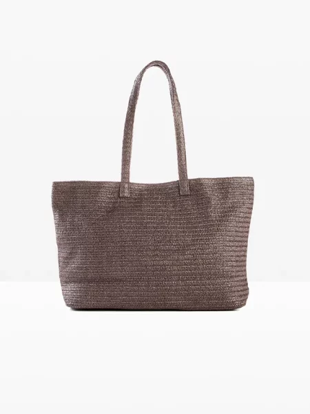 Torba typu shopper w optyce plecionki brązowa
