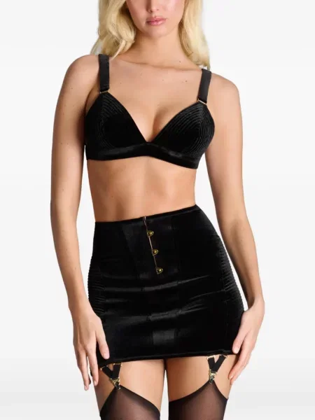 Fusta mini Maison Close cu șireturi din dantelă negru