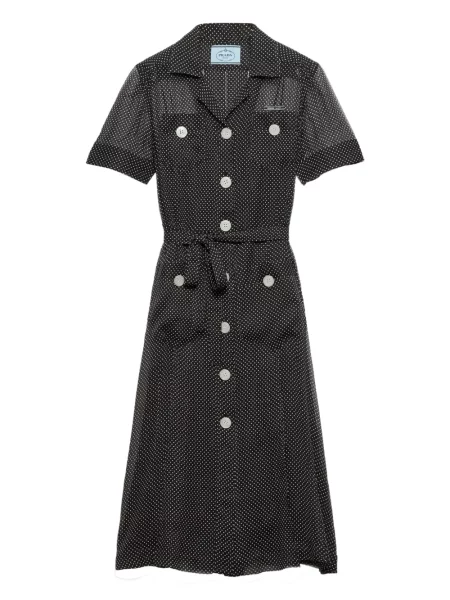 Sukienka koszulowa Prada w grochy garniturowa czarna