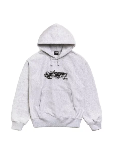 Hanorac cu glugă Stüssy cu imagine cu cordon gri