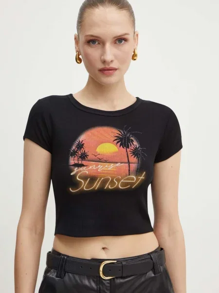 Тениска Guess SUNSET черно
