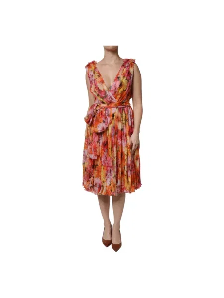 Jedwabna sukienka midi Dolce And Gabbana w kwiatki