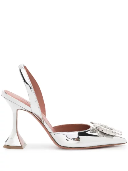 Pantofi cu toc Amina Muaddi slingback argintiu