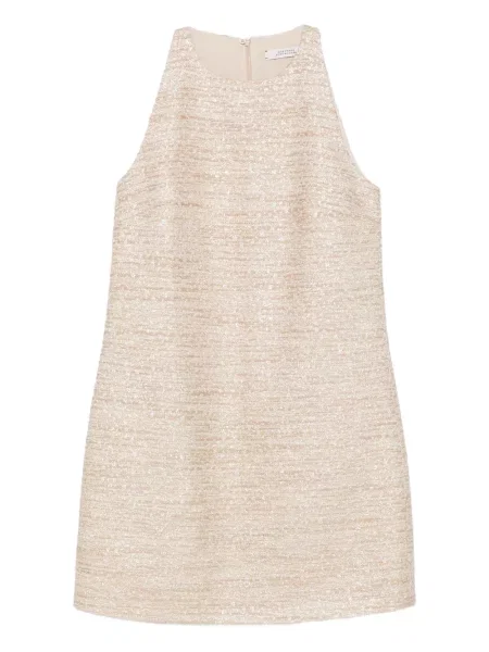 Rochie Dorothee Schumacher din tweed cu gât halter de costum auriu