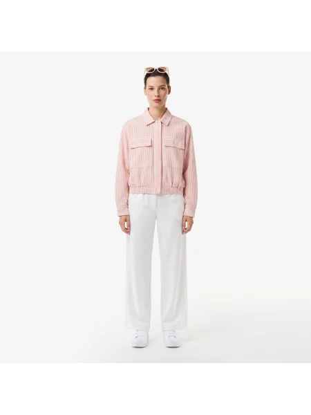 Lacoste Kurtka W Paski Z Seersuckera różowa