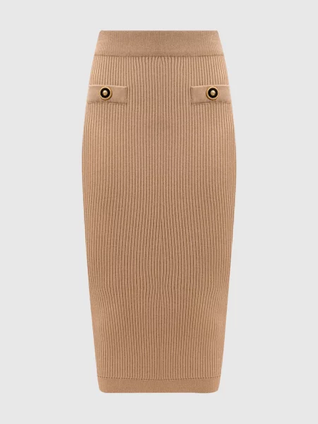 Юбка миди Balmain с заклепками в рубчик белая