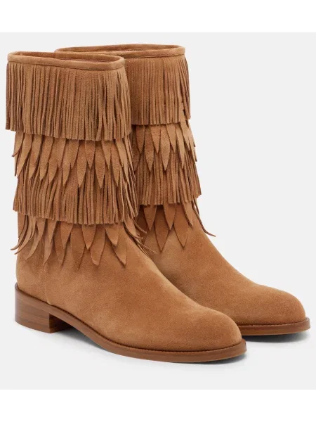Botine Aquazzura cu franjuri din piele de căprioară bej