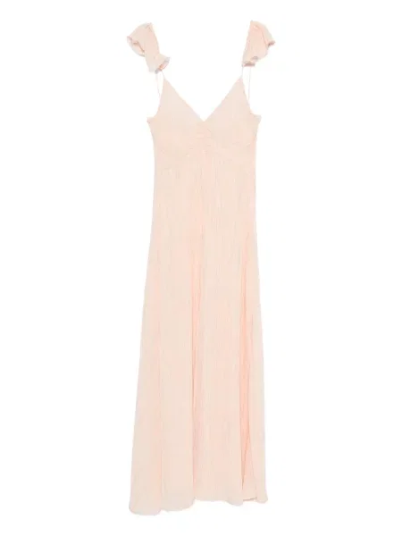 Rochie maxi Forte_forte cu decolteu în V cu volane de costum roz