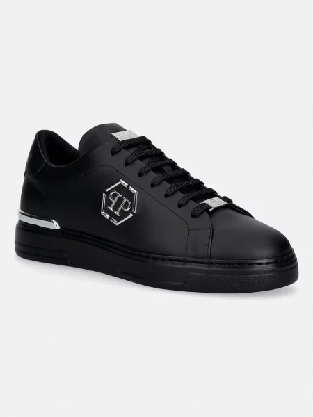 Usnjene superge Philipp Plein Leather Lo-Top Hexagon črna